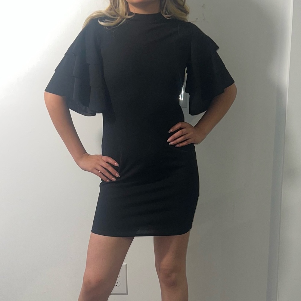 Elegant Black Ruffle Sleeve Dress